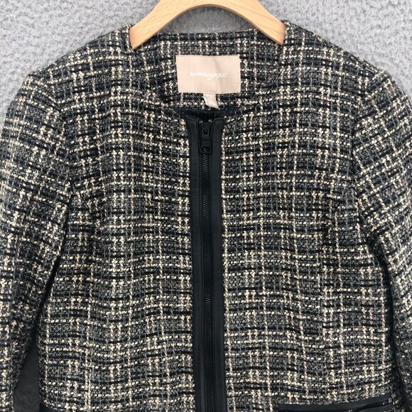 Banana Republic Blazer Womens 2 Petite Gray Wool Blend Tweed Zip 3/4 Sleeve PU - Picture 2 of 12